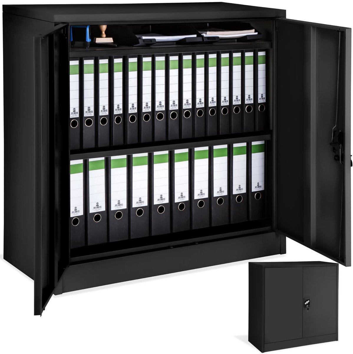 Tectake Archiefkast met Slot - Stalen Kantoorkast - Dossierkast van Metaal - 3 verstelbare legplanken - 90 x 40 x 90 cm - Zwart