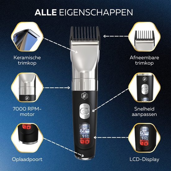 Professionele Draadloze Tondeuse - Beeperfect®- Tondeuse Mannen Hoofdhaar - Haartrimmer - Kapper Haar Machine - Haartondeuse - Trimmer Baard - Trimapparaat - Barber Hair Clipper - Kapper Trimmer