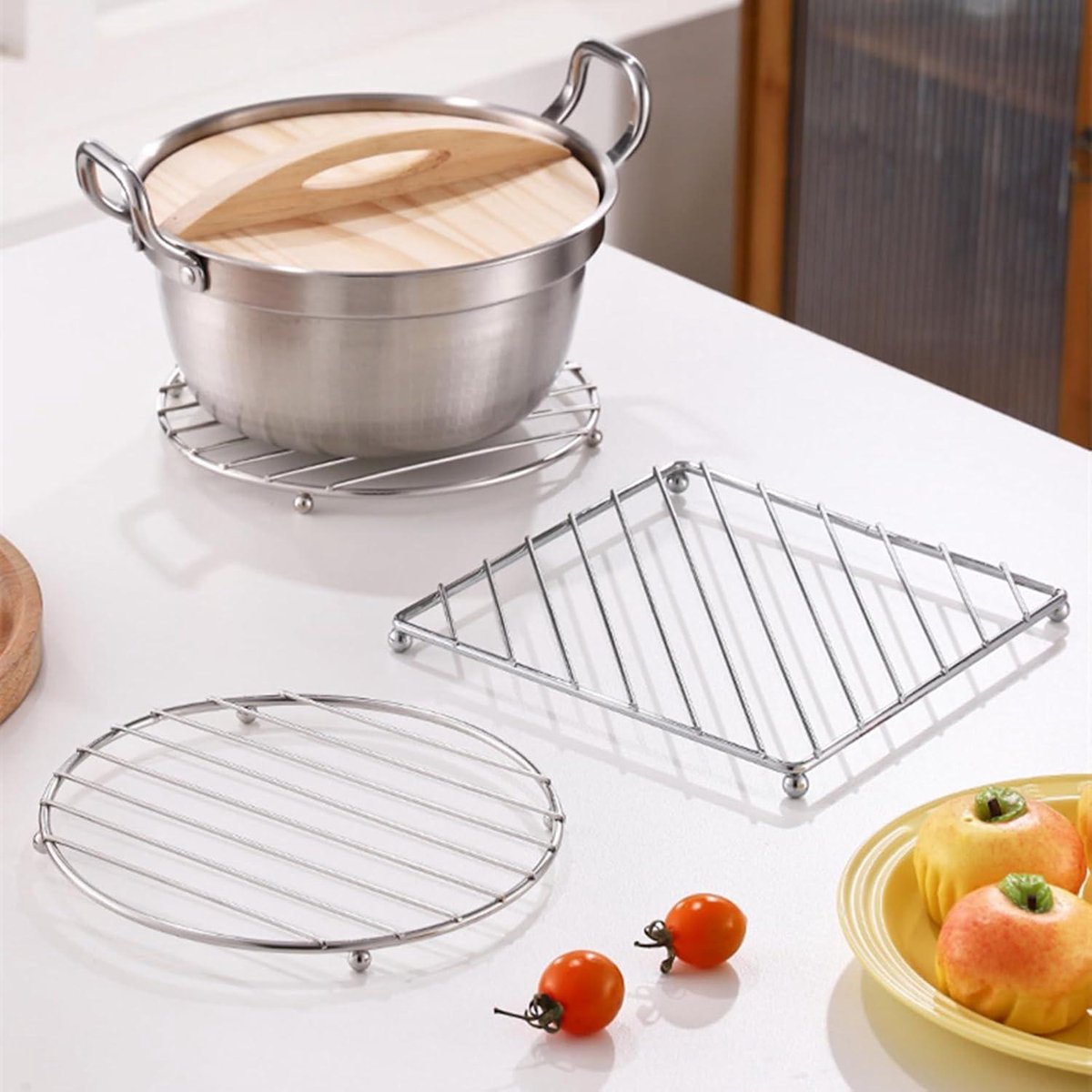 Daity Set van 2 - Rond koelrek, ronde grill-/stoomrekset, kookrooster, roestvrijstalen grill-/stoom-/koelrek, pandrager, pandrager (18 cm)