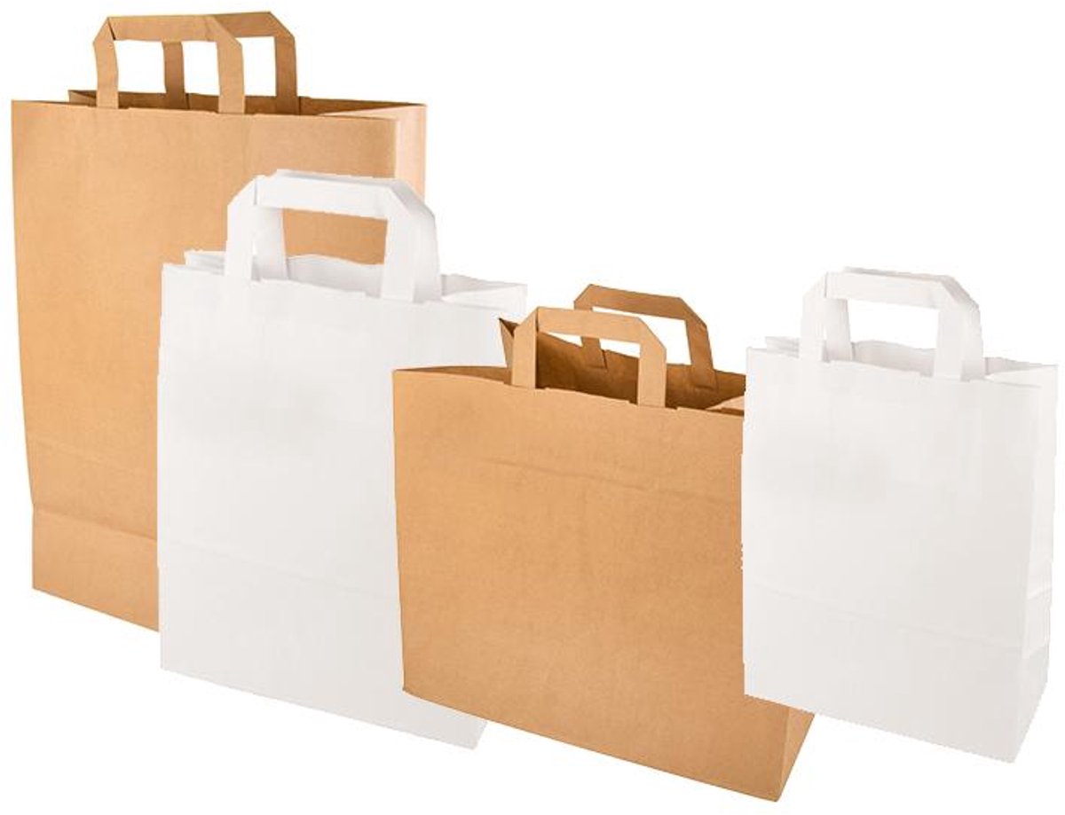 50 Draagtassen, papier 27 cm x 32 cm x 21,5 cm wit met handvaten