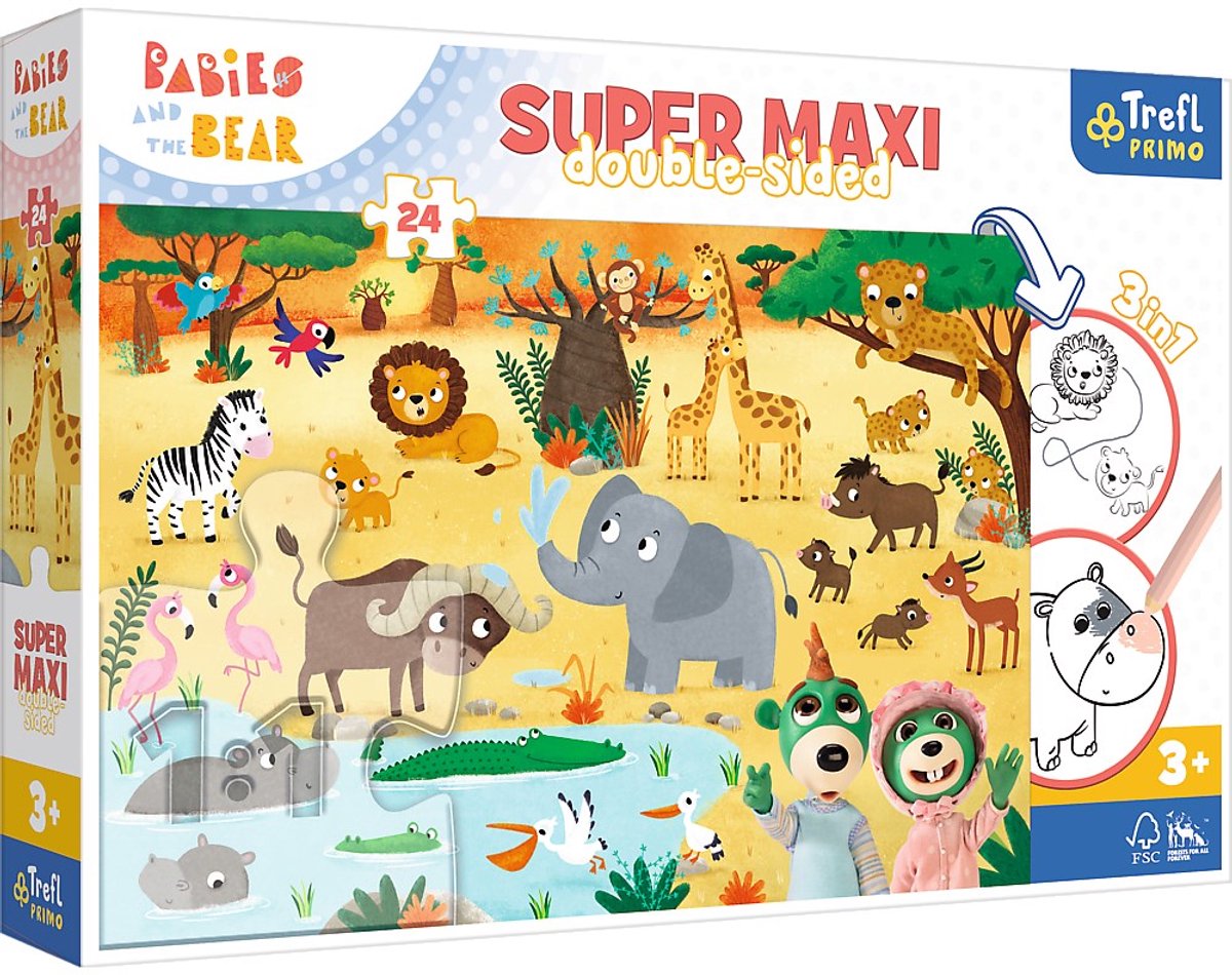 Trefl puzzel Trefl puzzel 24 SUPER MAXI - Babies on safari / KAZSTUDIO SA Babies and the Bear_FSC Mix 70%.
