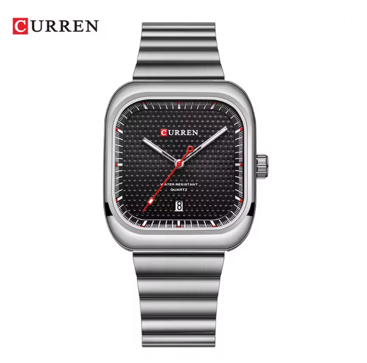 CURREN Horloge 8460 - Zilverkleurig-Zwart - Heren - Quartz - Vierkante Kast - Kalender - Stalen Band - Zakelijk en Stoer