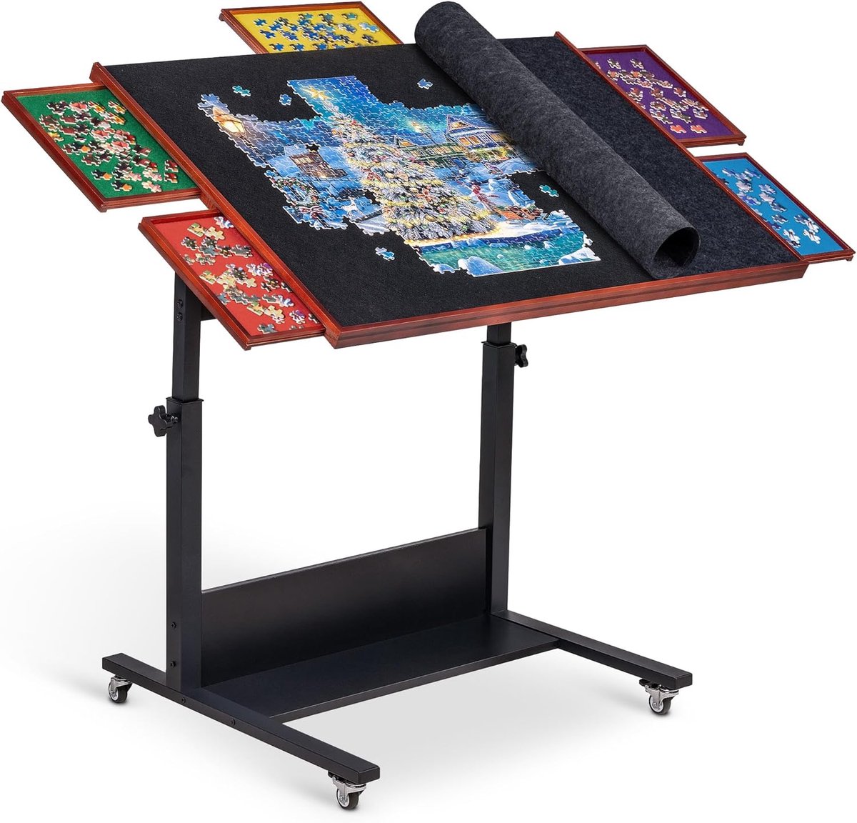 Verstelbare Puzzeltafel met Sorteerbakken en Wielen voor 1500 Stuks