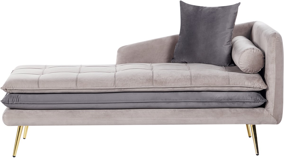 Beliani GONESSE - Chaise longue - Taupe - Rechtszijdig - Fluweel Beige