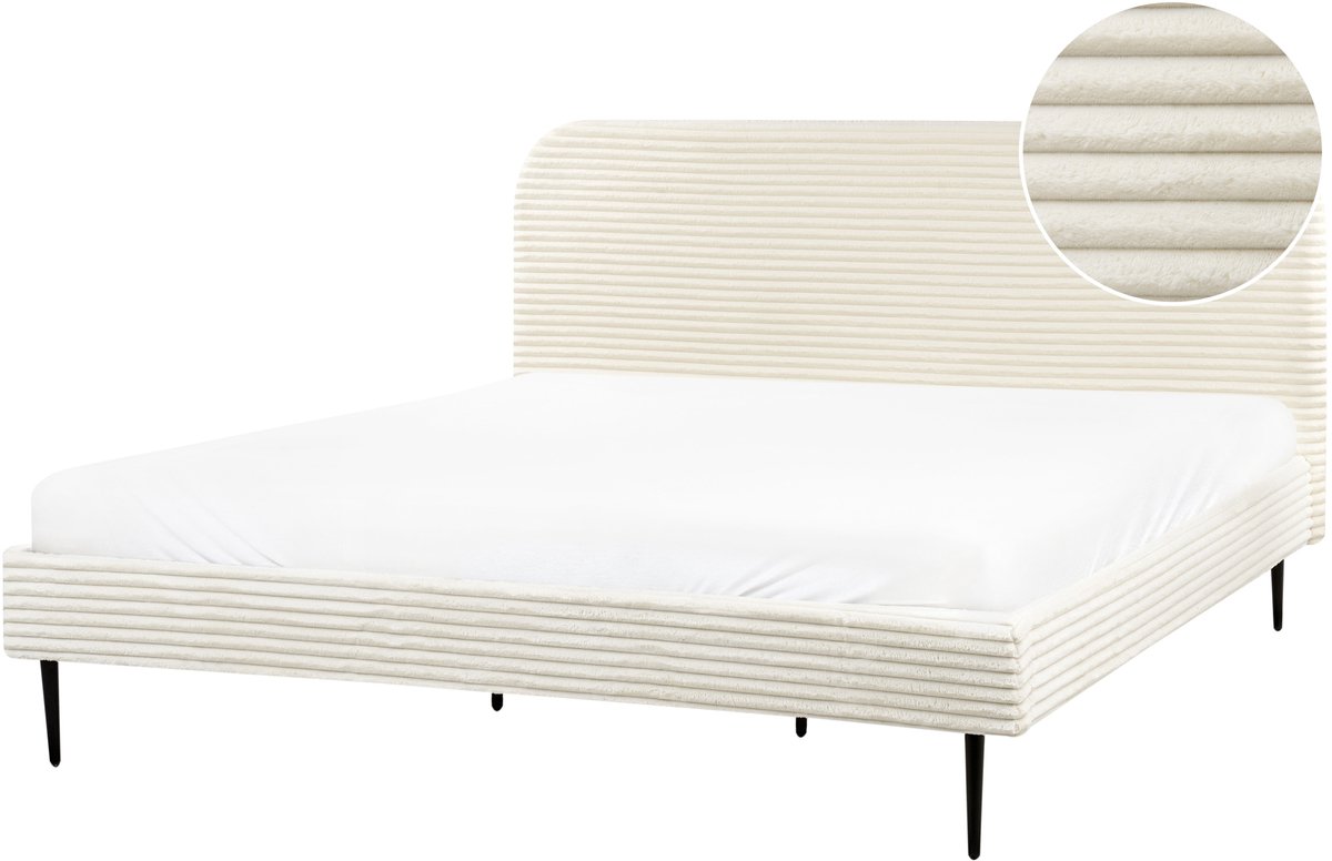 Beliani FLAYAT - Tweepersoonsbed - Gebroken wit - 180 x 200 cm - Corduroy