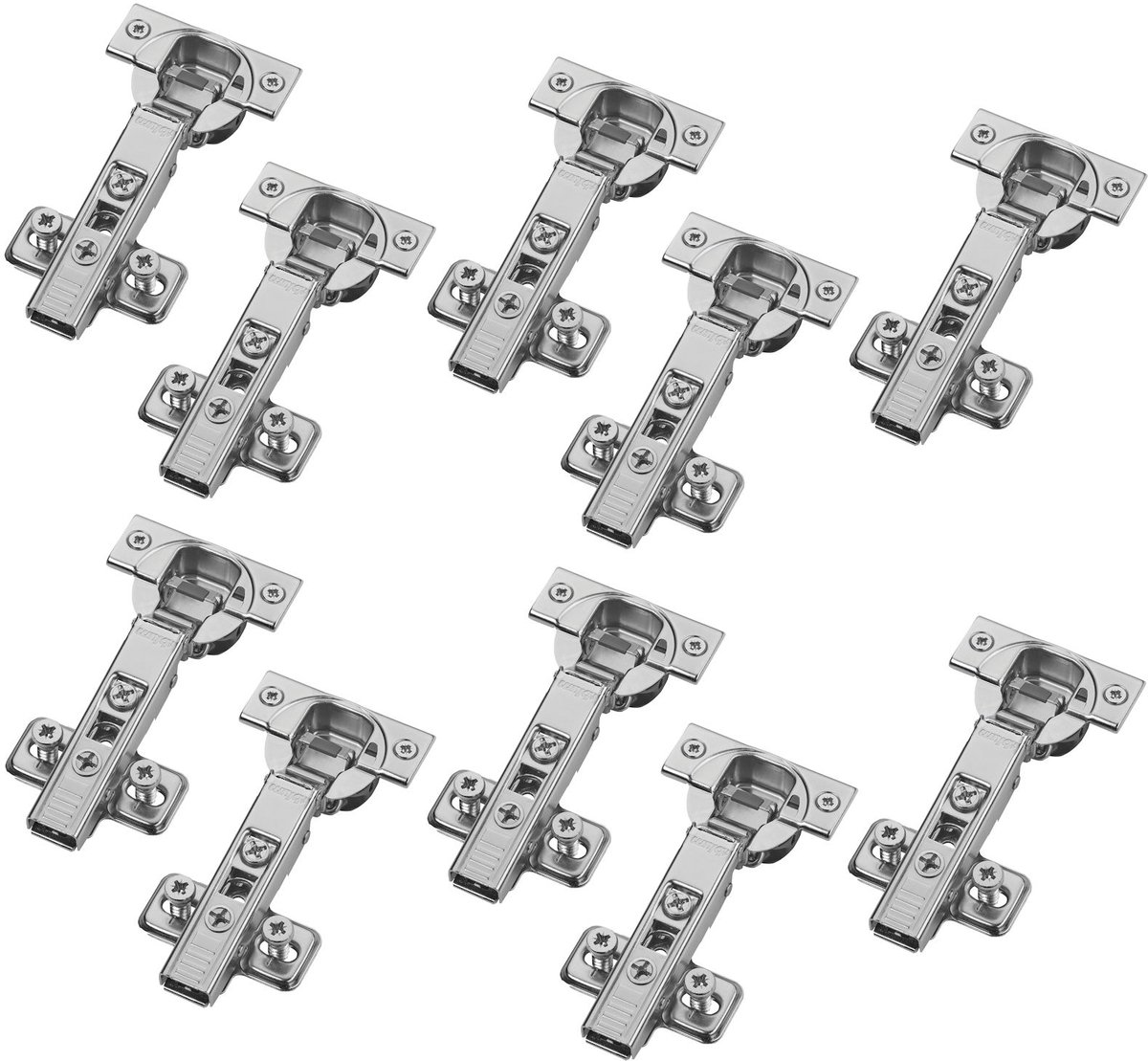 Set van 10 BLUM hoekscharnier 71B3580 110° met automatische sluiting incl. montageplaat 173L8100 en systeemschroeven