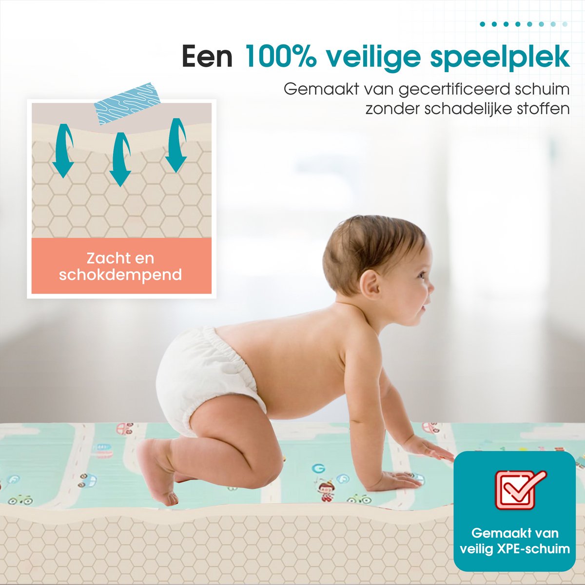Speelmat – Speelkleed - Babygym Kinderen – Zachte Kruipmat met autowegen en dieren – Boxkleed - Speelmat foam - Baby - Opvouwbaar - 150x200 cm - Babyshower - Inclusief opbergtas — afbeelding 5