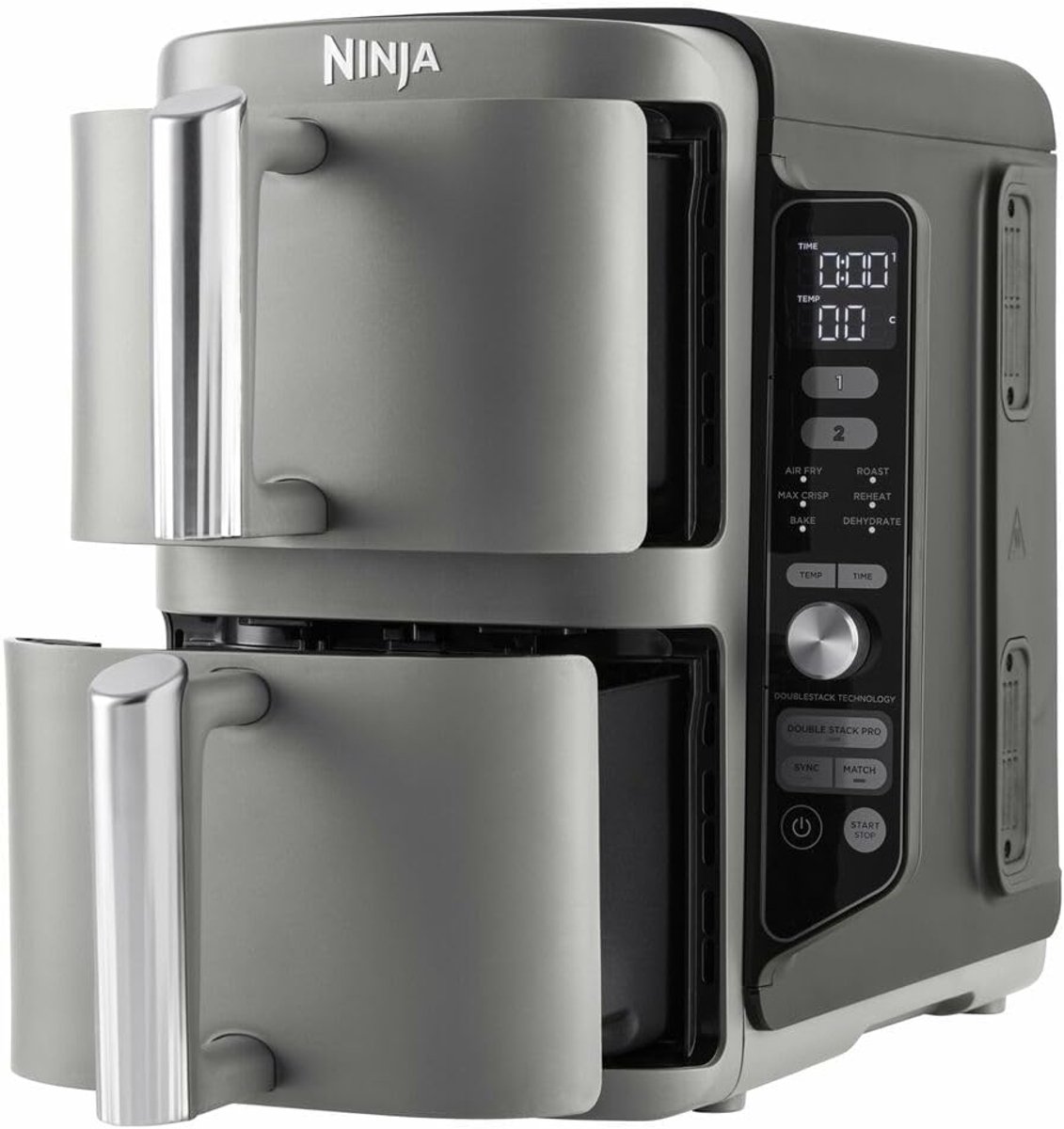 Dubbele Lade XL Airfryer met 9,5L Capaciteit en 4 Kookniveaus voor 8 Porties