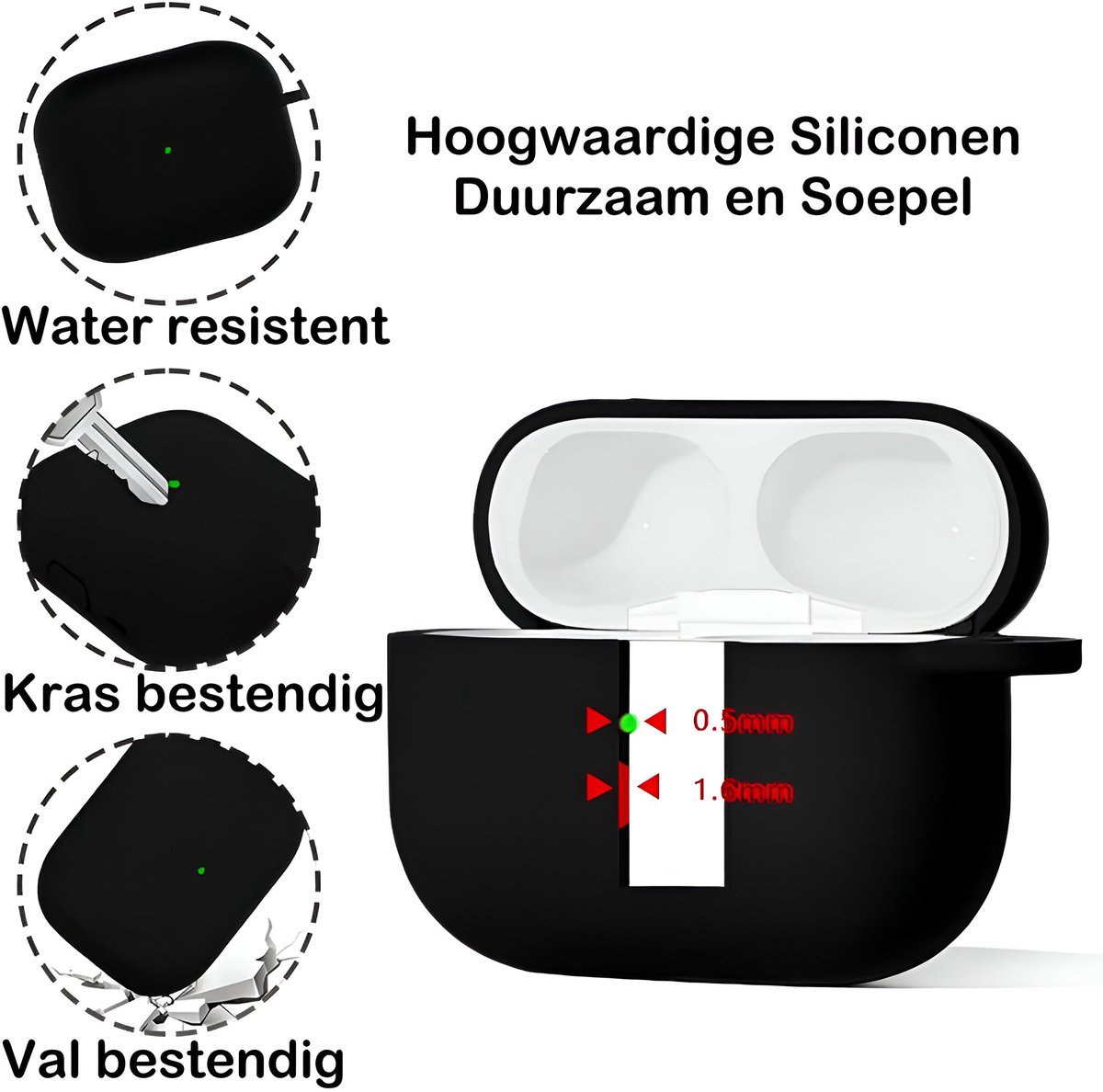 AirPods Pro 3 hoesje siliconen case zwart, zacht, stevig, schok- en krasbestendig, lichtgewicht bescherming - Afbeelding 2