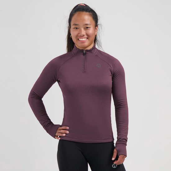 T-shirt de course à manches longues pour femme Rogelli Essential - T-shirt de sport avec fermeture éclair - Aubergine