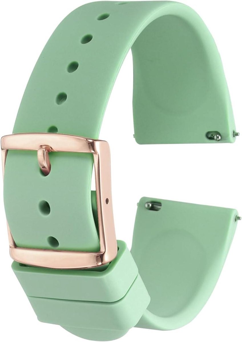 Allecto plus - Siliconen horlogebandje 22 mm snelwissel zacht rubber roestvrijstalen roségouden sluiting lichtgroen vervangende band horloge unisex