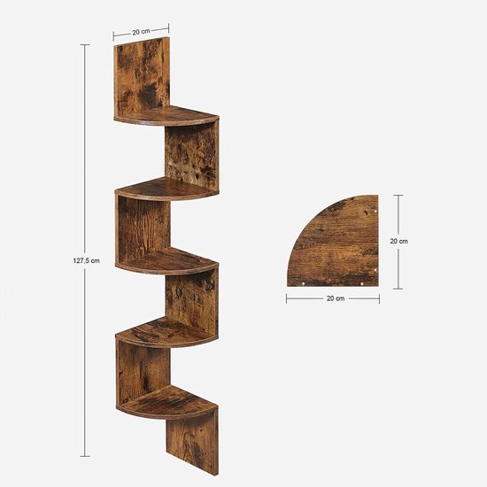 Ruimtebesparende Hoek Kast MDF Hoekplank Met 5 Niveaus - Industriële Moderne Hoek Boekenkast - Witte MDF Hoekplank Industriële Stijl