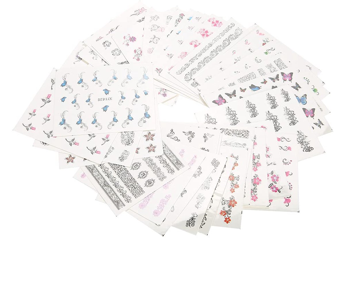50 Sterren Nail Art Stickers - Mixed Bloemen, Vlinder en Cartoonontwerpen