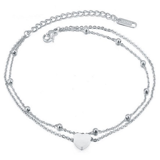 Cilla Jewels Dames Dubbele Enkelband met Hart Zilverkleurig