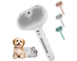 Stoomborstel voor huisdieren voor honden, katten en honden, huisdierontharing, ingebouwde mistbevochtiger, met één-klik-ontgrendelingsknop, gemakkelijk schoon te maken, wit