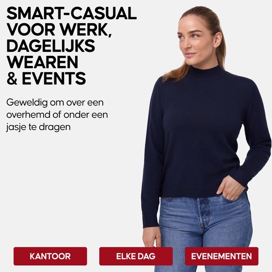 Pull DANISH ENDURANCE en laine mérinos et cachemire mélangés - Pull col roulé Premium pour femme - Douceur exceptionnelle - Bleu marine - Taille M
