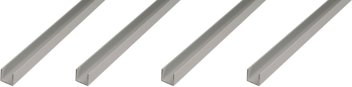 Alberts 4 x U-Profil, Aluminium, 20 x 18 x 20 x 1,3 mm, lengte 2 m, zilverkleurig geanodiseerd