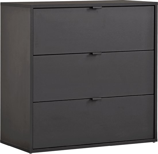 Commode Mokebo 'Die Stilvolle' (80x73x40cm) buffet, pour chambre à coucher, hall et chambre d'enfants avec 3 tiroirs en bois noir anthracite