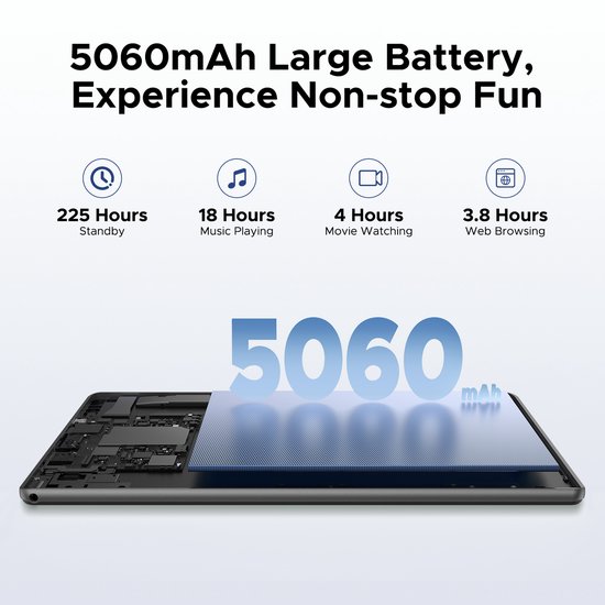 Doogee U10 - Tablet - Android15 - 16GB RAM + 128GB ROM (2TB TF) - 10 Inch IPS HD - 5060mAh - 2.0 GHz WIFI6 - 5060mah - 8mp+ 5mp - Grijs van Merkloos — afbeelding 4