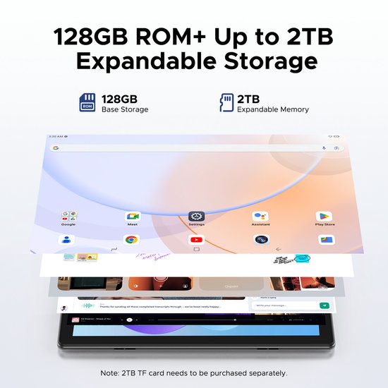 Doogee U10 - Tablet - Android15 - 16GB RAM + 128GB ROM (2TB TF) - 10 Inch IPS HD - 5060mAh - 2.0 GHz WIFI6 - 5060mah - 8mp+ 5mp - Grijs van Merkloos — afbeelding 3