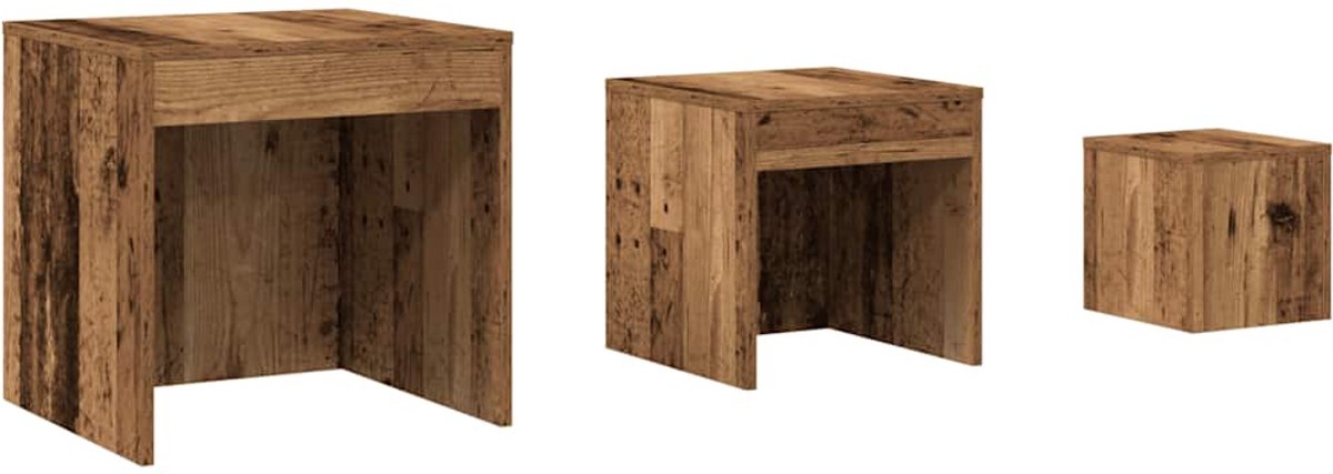 vidaXL 3-delige - Tafeltjesset - bewerkt - hout - oud - houtkleurig