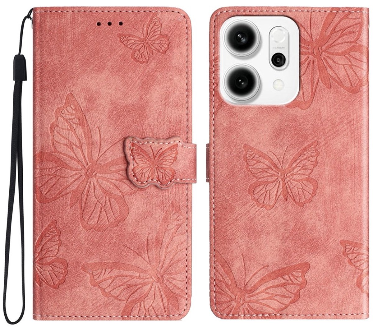 Coverup Hoesje - Geschikt voor OPPO Reno14 Hoesje - Coverup Vlinders Book Case - Pink