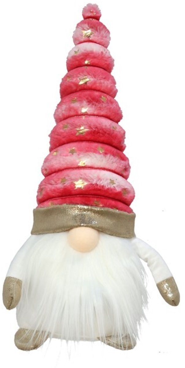 Kerst Gnoom rood met LED - 34 cm - Vrolijke Kerstdecoratie