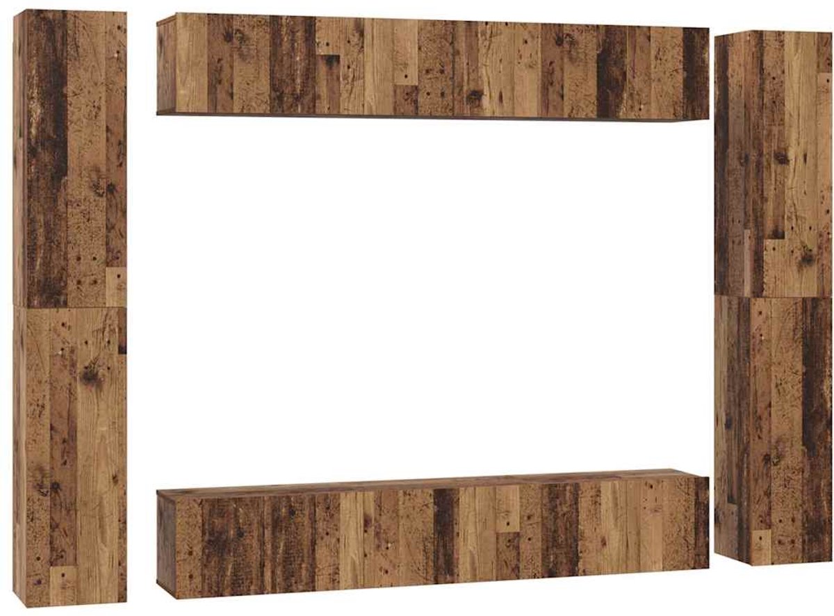 vidaXL - Tv-meubelset - Wandgemonteerd - 10 - pcs - Oud - Hout - Bewerkt - hout