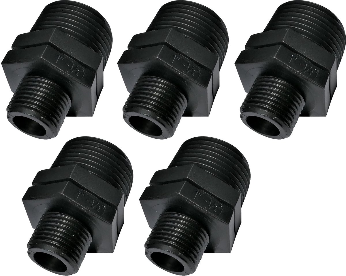 C51975 - Set van 5 mannelijke/mannelijke schroefreducties - 1"x1/2" - kunststof - reducer nipels met schroefverbinding - PN 10 bar