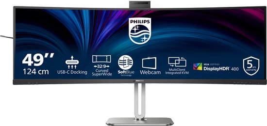 Philips 49B2U6900CH - Ultrawide QHD Curved Monitor - USB-C 100w - RJ45 - KVM switch - HDR400 - Webcam - 5jr Garantie - 49 inch