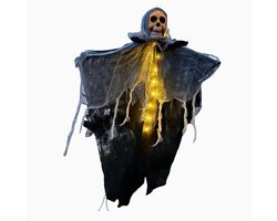 Halloween Decoratie - Hangende Halloween-Spookdecoraties - Enge Skeletspookaccessoires - Horror Verlichte Schedel Spookornament - Griezelige Hangende Boomdecoraties Voor Buiten Voor Een Halloween-Spookhuis Op De Veranda - Geel Licht