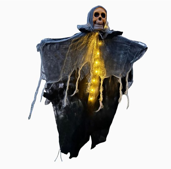 Halloween Decoratie - Hangende Halloween-Spookdecoraties - Enge Skeletspookaccessoires - Horror Verlichte Schedel Spookornament - Griezelige Hangende Boomdecoraties Voor Buiten Voor Een Halloween-Spookhuis Op De Veranda - Geel Licht