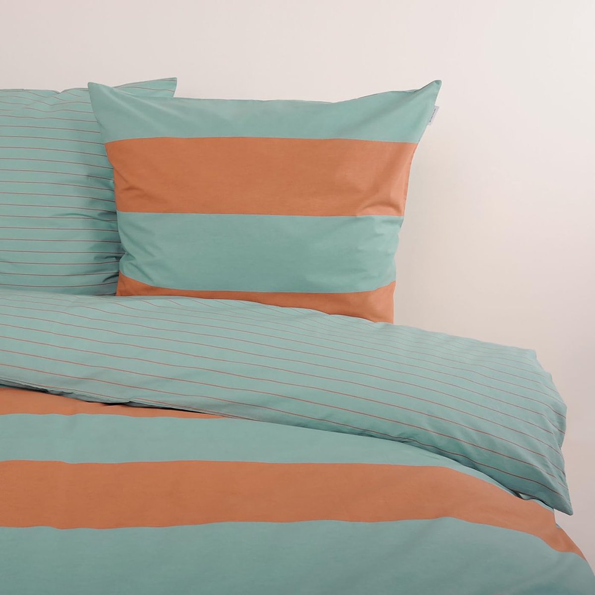Ibenzoa Omkeerbaar beddengoed van katoen met strepen in oranje en turquoise turquoise oranje