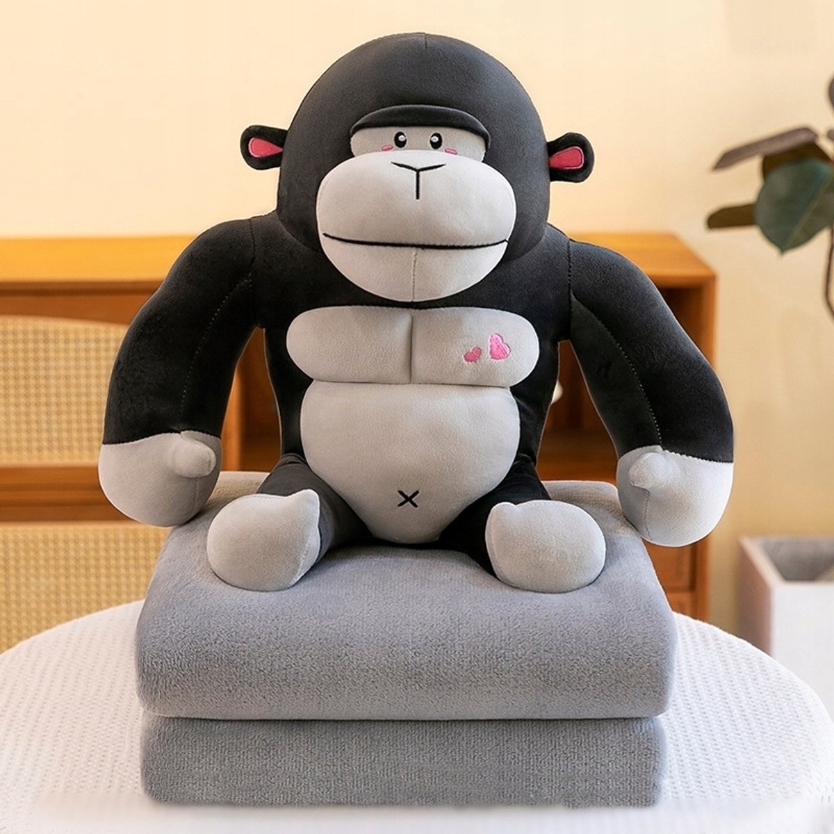 Knuffel Aap met Dekentje - Zachte Pluche Gorilla 3-in-1