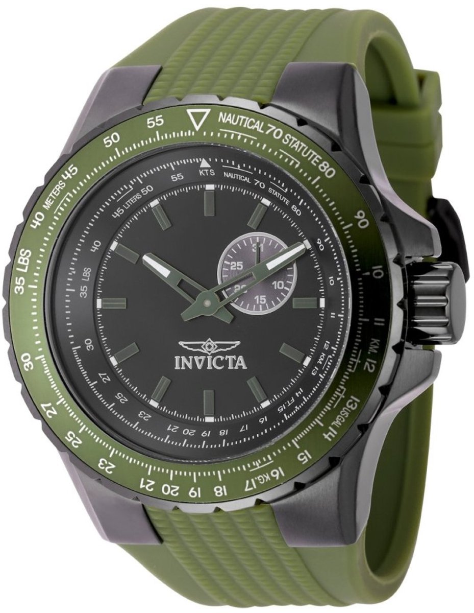 Invicta Aviator 49729 Heren Horloge - Waterdicht - Analoog - Quartz Uurwerk - Roestvrij Staal met zwarte Wijzerplaat - 50mm