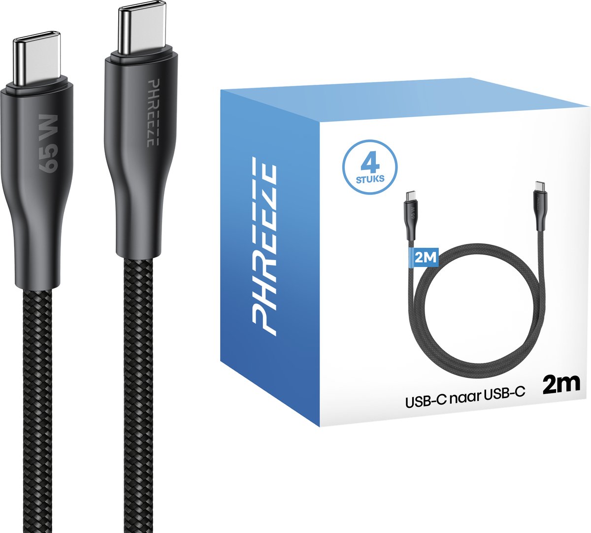 Usb C kabels 2 meter - 4 pack - Usb C naar usb C - Snellader voor telefoon, tablet & laptop