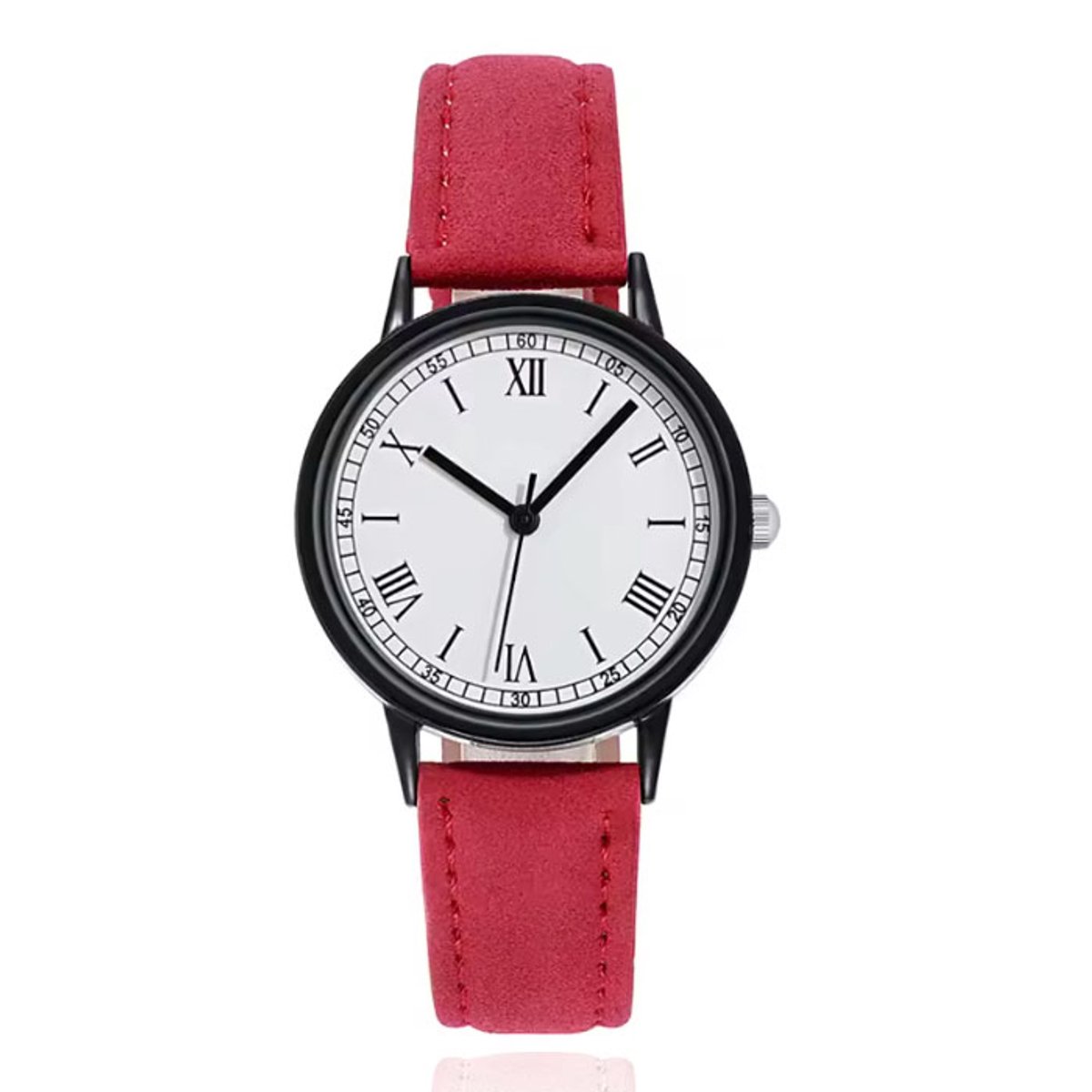 LGT Dameshorloge rood met zwarte kast en witte wijzerplaat