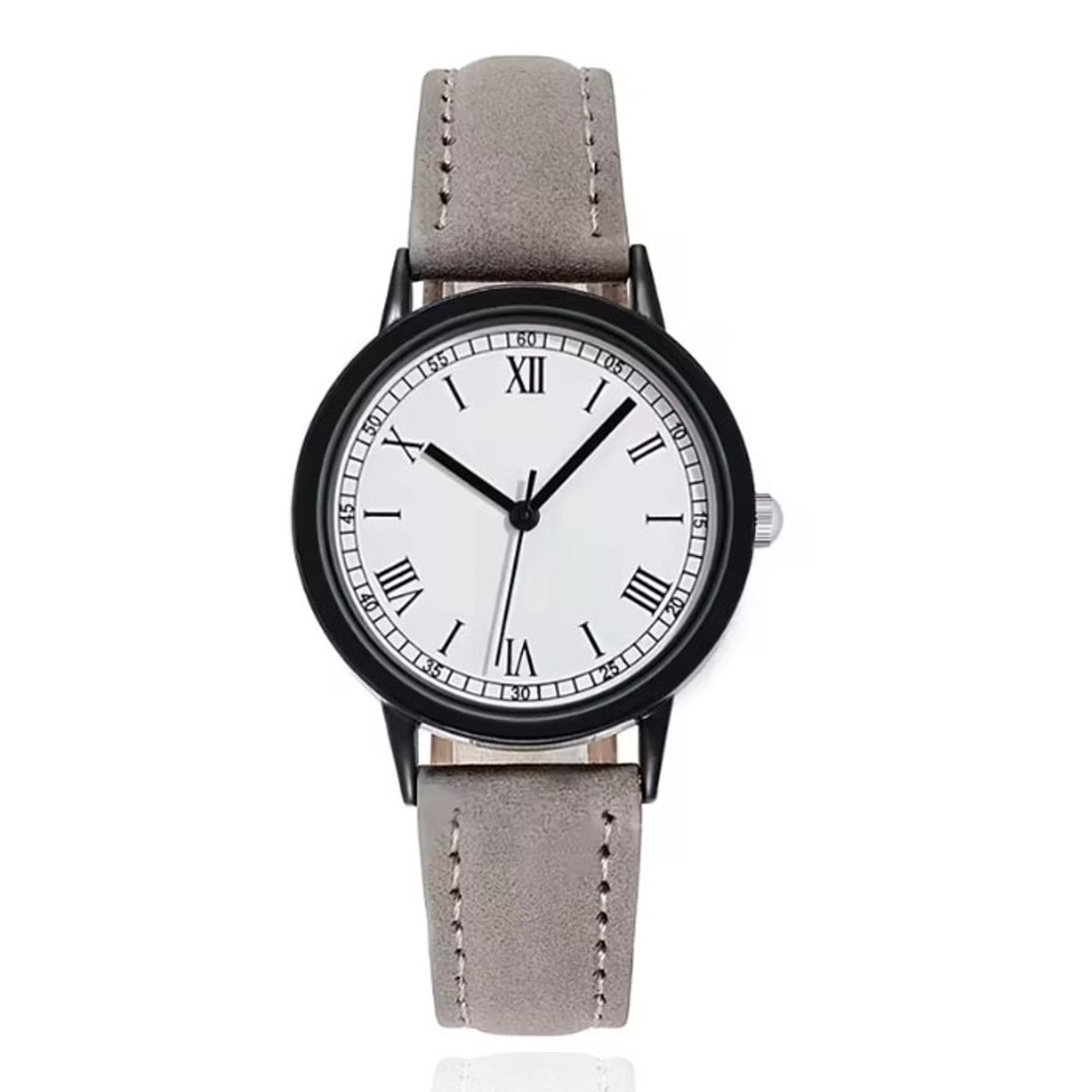 LGT Quartz horloge grijs met zwarte kast en witte wijzerplaat