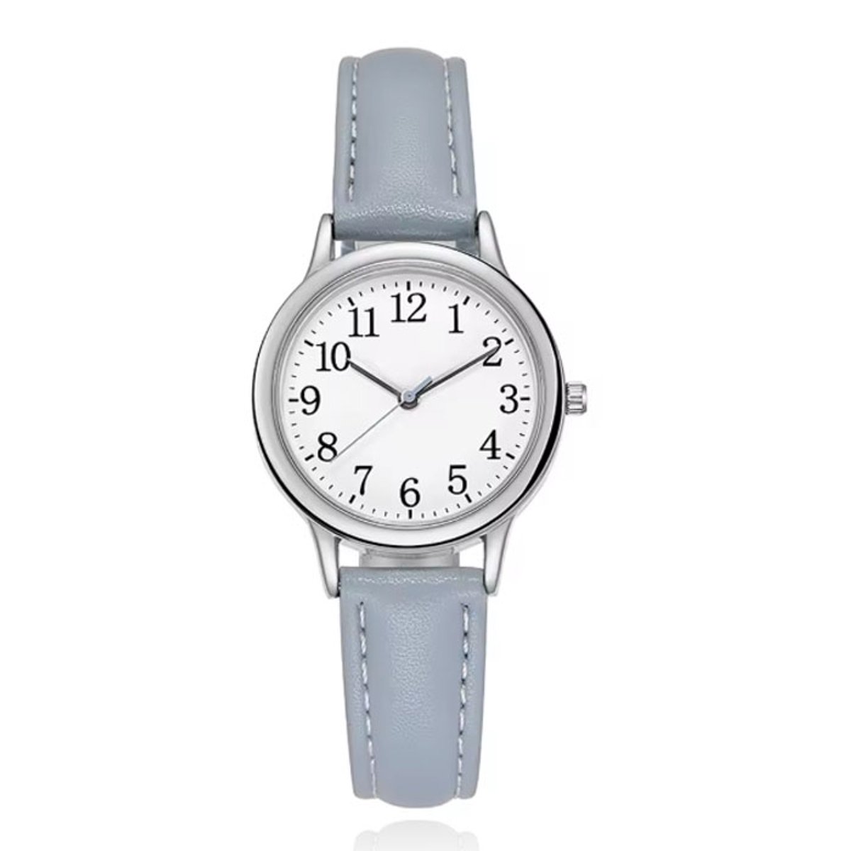 LGT Modern dameshorloge met zilverkleurige kast en lichtgrijze band