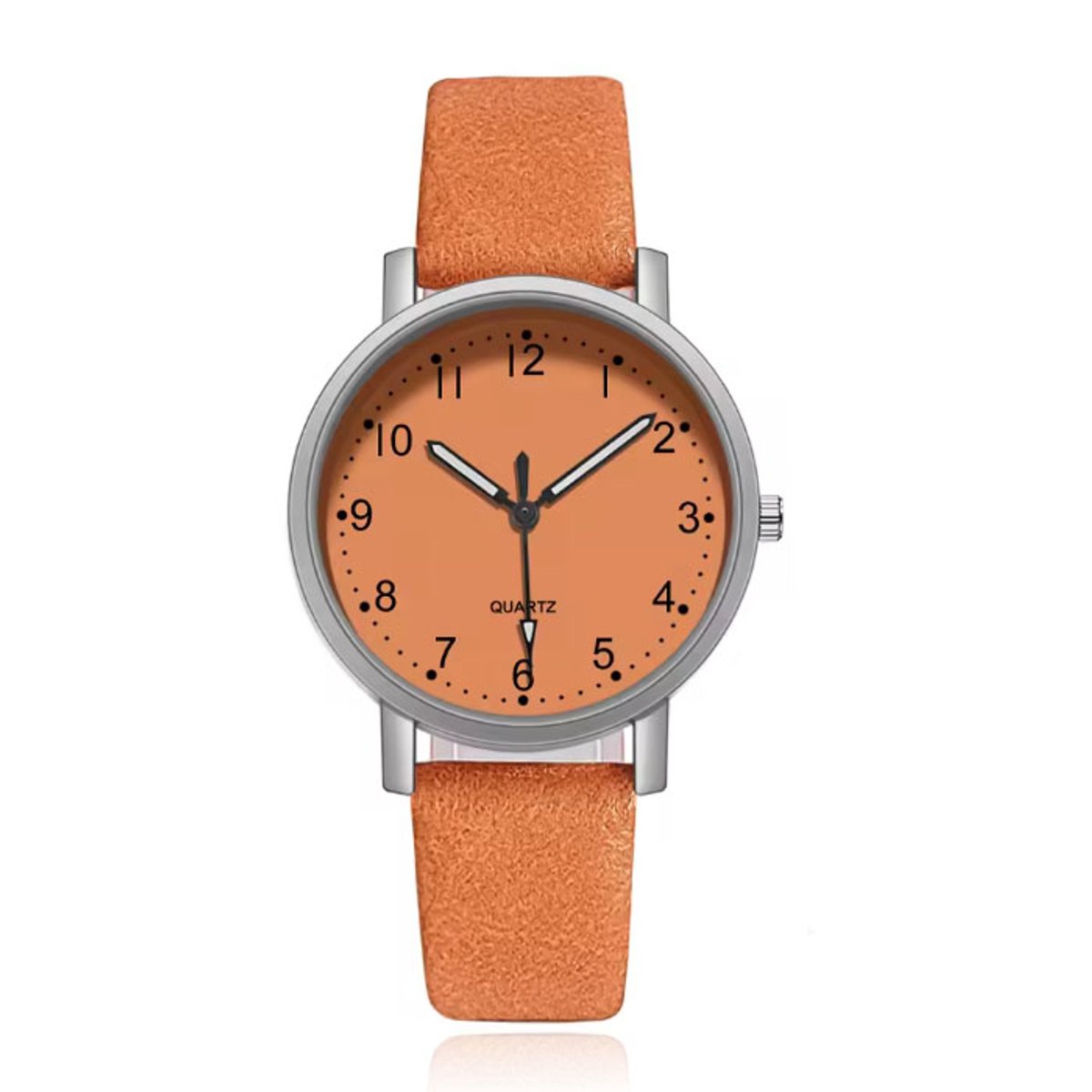 LGT Quartz horloge zilverkleurig met oranje leren band en oranje wijzerplaat