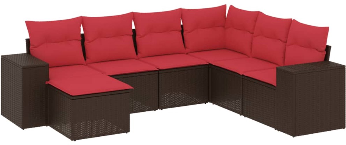 vidaXL - 7-delige - tuinbankset - met - kussens, - bruin - polyrotan