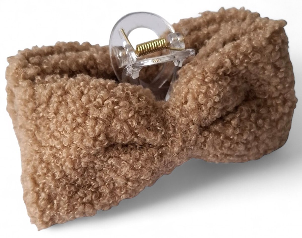 Haarklem teddy met strik - bruin - 10,5 cm - dames