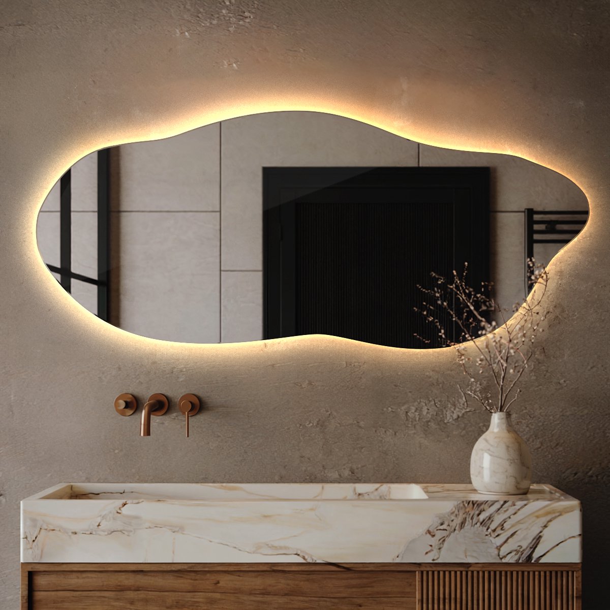 Coloray Organische Spiegel LED - Grote Organische Spiegel LED - 45 cm x 100 cm - Decoratieve Organische Spiegel Gang - Moderne Spiegel - Warm licht - Wandspiegel LED Organisch