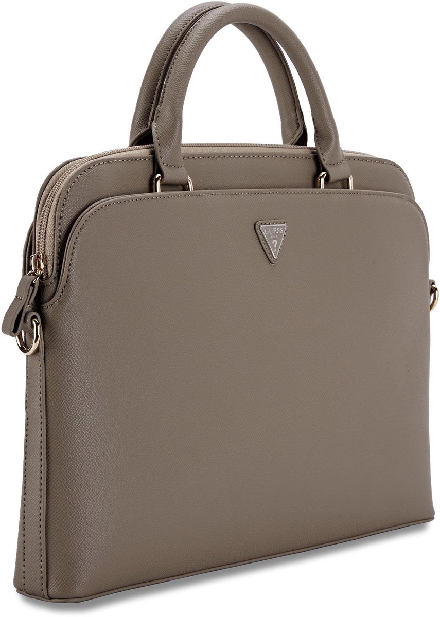 Guess PU Grained Triangle Logo Laptoptas voor 15 en 16 inch - Bruin