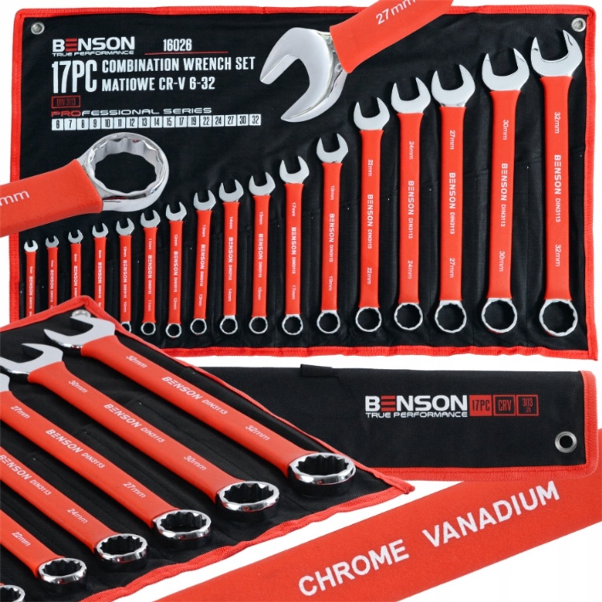 Benson by Black Ringsleutelset 6-32mm 17 Delig - Rubberen handgreep