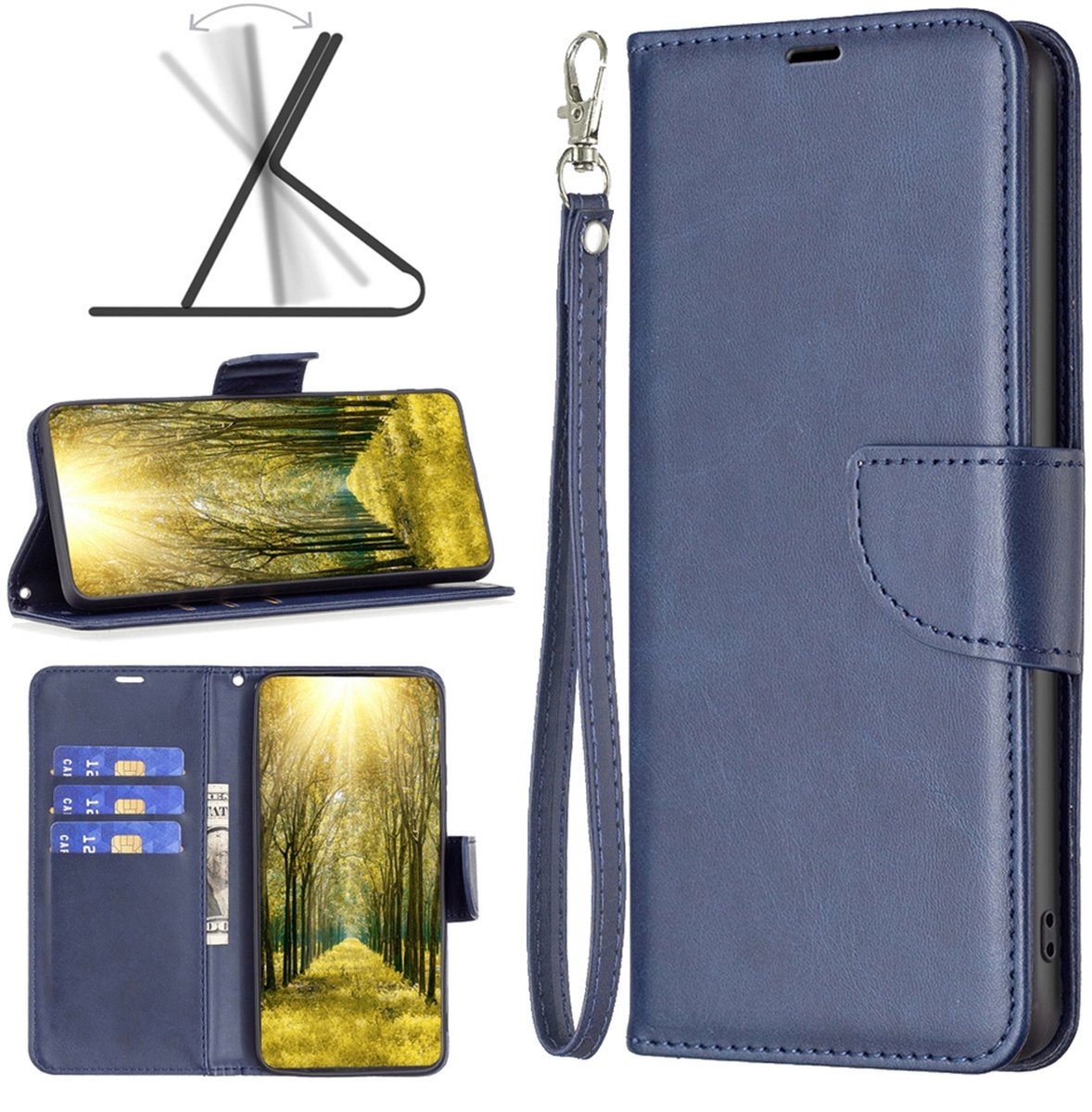 MobyDefend Hoesje - Geschikt voor Xiaomi 15T Pro - Wallet Book Case Met Koord - Blauw