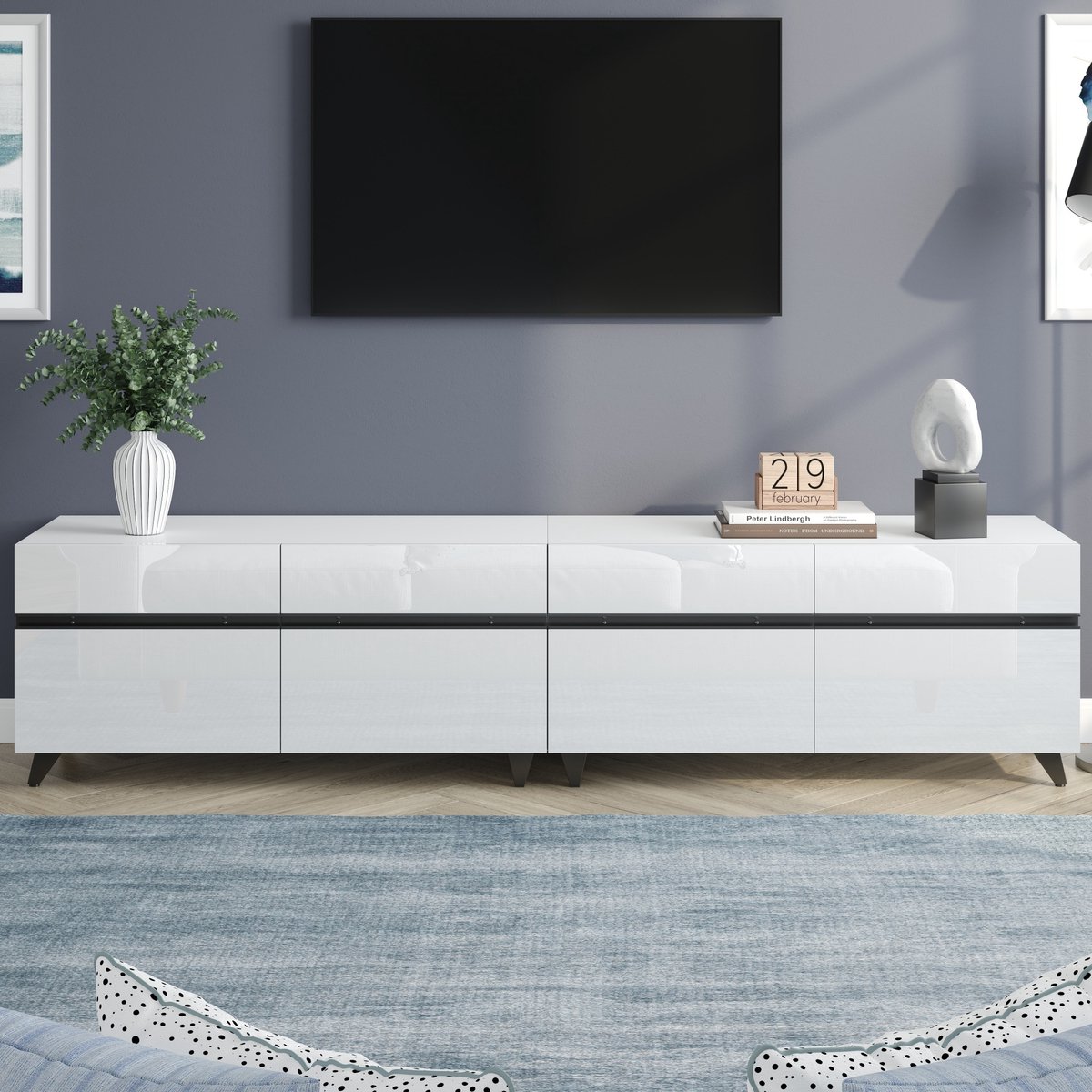 Sweiko TV-kast - Hoogglans - 180*40*49 cm - Verstelbare planken - 8 poten - Wit