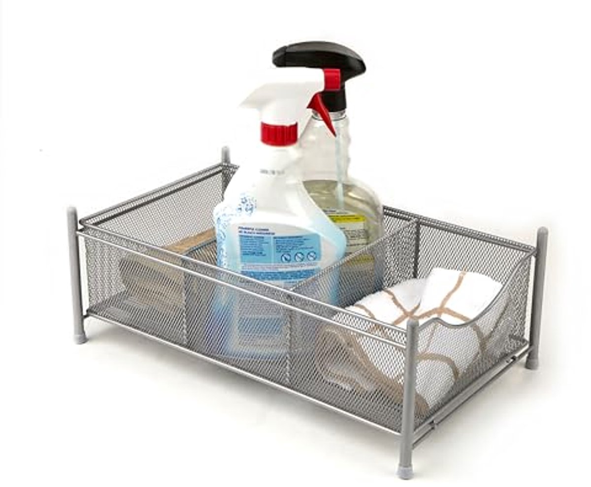 Metalen 3-vaks opbergbox organizer - Zilver
