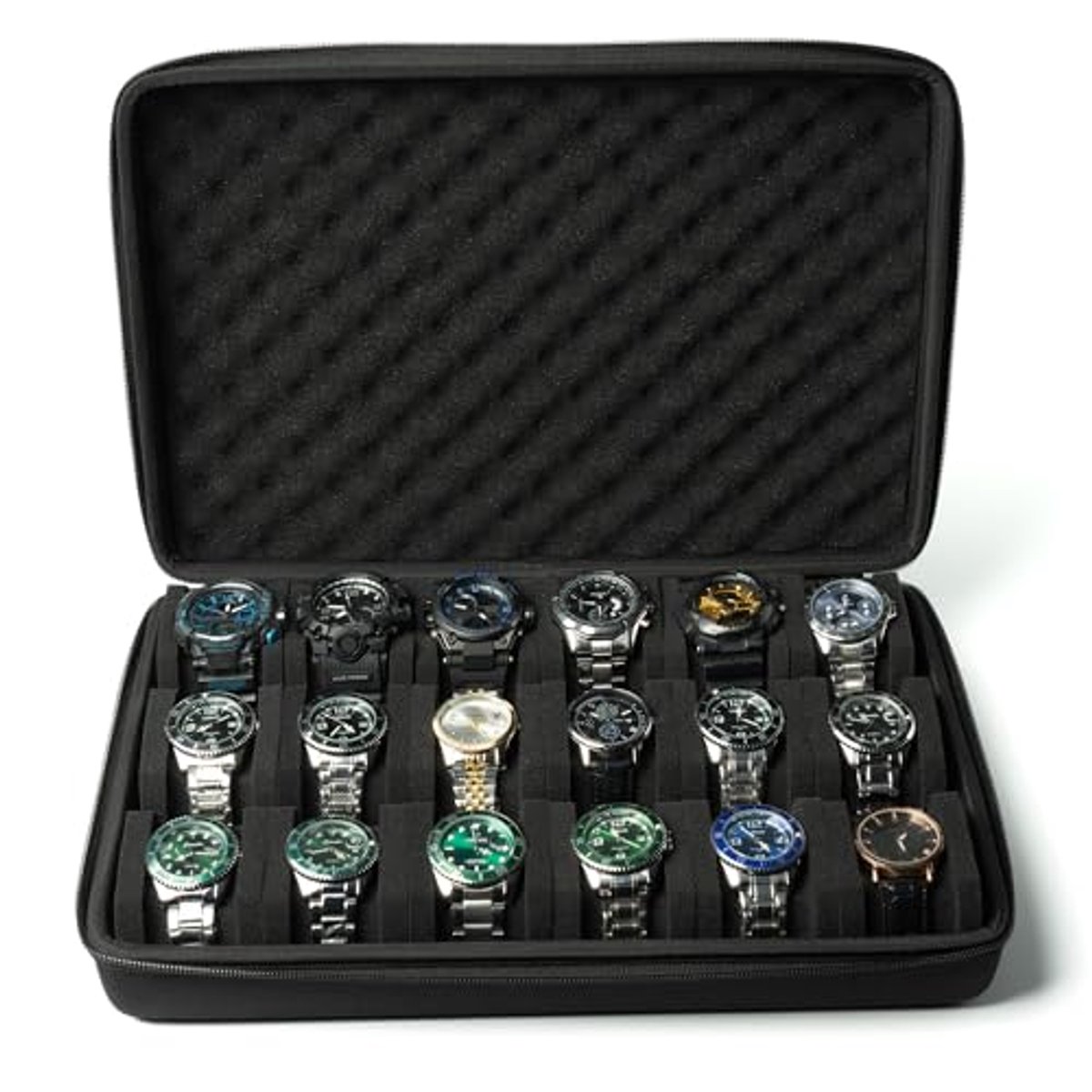 Reis- en opbergkoffer voor horloges met 18 vakken