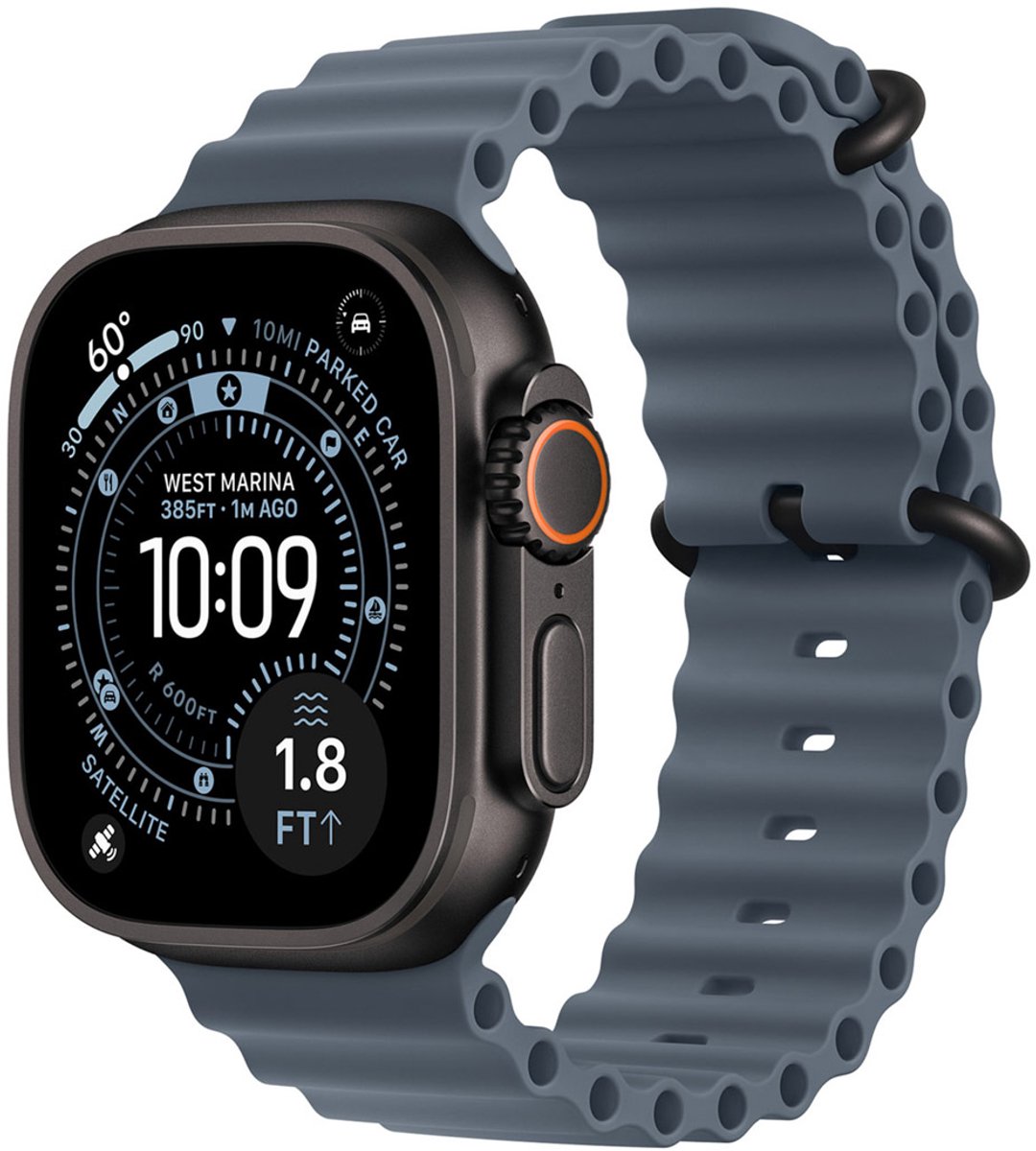 Apple Ocean Band voor de Apple Watch Series 1 t-m 11 - SE - Ultra (44-45-46-49 mm) - Anchor Blue - Black Titanium